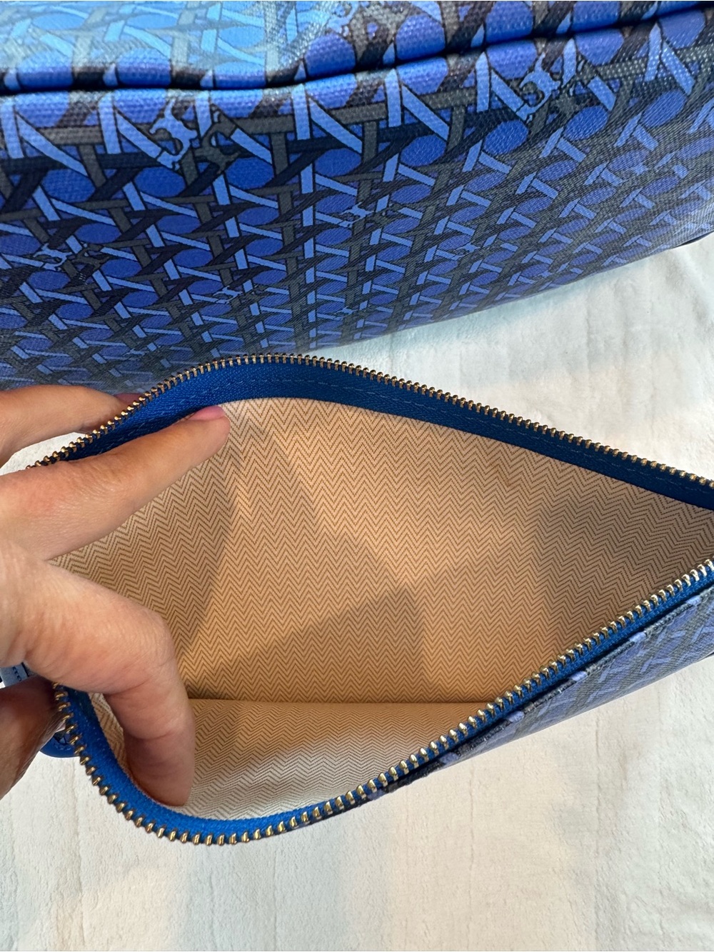 Tory Burch Ever-Ready Mediterranean Blue Coated Canvas Zip Tote 💙 - Picture 11 of 14